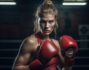 Woman wearing boxing gloves. Strong woman. Sport.