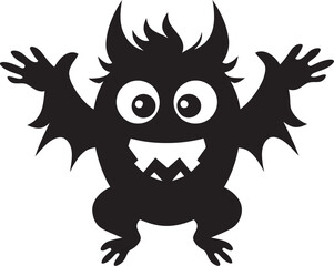 Black and Bold Cartoon Monster Vector Symbol Iconic Creature Cartoon Monster in Black Logo