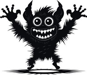 Eerie Excellence Cartoon Monster in Black Logo Iconic Creature Unleashed Black Emblem Design