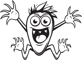 Eerie Excellence Cartoon Monster in Black Logo Iconic Creature Unleashed Black Emblem Design