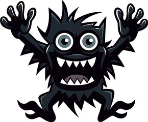 Cartoon Cryptid Vector Icon in Black Dynamic Black Logo Comic Book Broken Wall Vector Icon