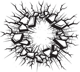Action Packed Art Black Broken Wall Logo Vector Icon Kapow Comic Book Design Broken Wall Emblem in Black