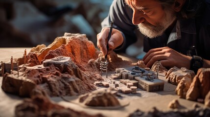 Geographer exploring the terrain on the model