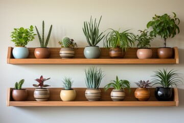 Shelves with lots of plants on them. Generative AI.