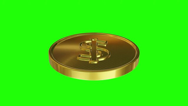 3d animated dollar coin with green screen and alpha screen
