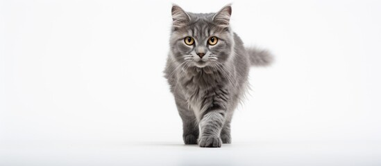 The cat of a gray color is strolling