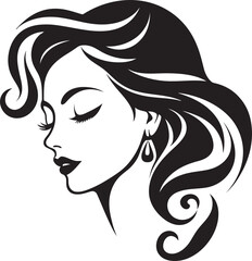 Mystical Allure Black Logo of a Womans Face Iconic Serenity Female Face in Black Logo
