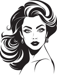 Feminine Allure Black Logo of a Womans Face Iconic Gaze Vector Icon with Black Female Face