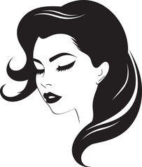 Elegant Lines Black Logo with Females Face Icon Intriguing Simplicity Vector Icon of Females Face in Black Monochrome