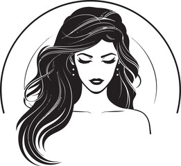 Elegant Charm Black Logo with a Womans Face Icon in Monochrome Iconic Simplicity Vector Icon of Black Female Profile in Logo in Monochrome