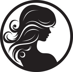 Intriguing Allure Vector Icon of Females Essence in Black Monochrome Sublime Serenity Black Logo with a Womans Profile in Monochrome