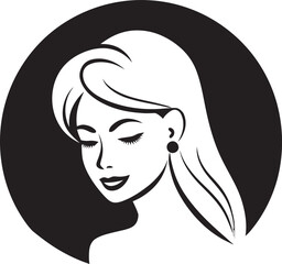 Subtle Charm Black Logo with Females Visage in Monochrome Sculpted Beauty Black Female Face Emblem in Monochrome