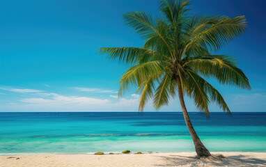Tropical beach with palm tree wallpaper background banner