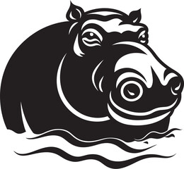 Black and White Hippopotamus Icon Hippo Artwork for Modern Branding