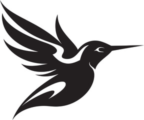 Hummingbird Silhouette in Black Vector Modern Hummingbird Emblem Design