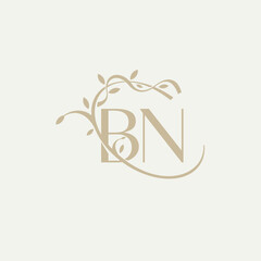 B N BN Beauty vector initial logo, handwriting logo of initial signature, wedding, fashion, jewerly, boutique, floral and botanical with creative template