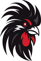 Bold Black Mascot Logo Rooster Symbol in Motion