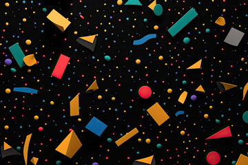 Colorful Arcade carpet pattern, abstract dots and shapes on black background - obrazy, fototapety, plakaty