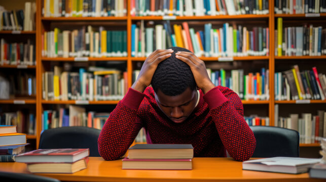 Black teen student having trouble learning