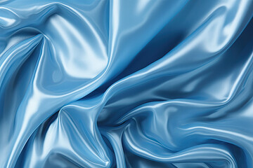 Fototapeta premium Blue Silk satin fabric cloth with folds background wallpaper