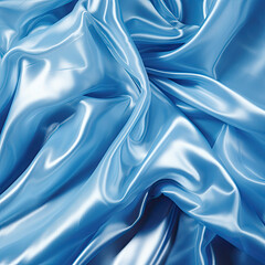 Fototapeta premium Baby Blue Silk satin fabric cloth with folds background wallpaper, 