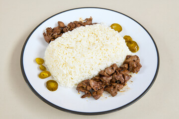 Traditional delicious Turkish food; Turkish style rice pilaf (Turkish name; Arpa sehriyeli. tavuklu, nohutlu, kavurmali, kuru fasulyeli, pirinc pilavi)