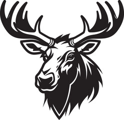 Bold Moose Emblem in Black Moose Silhouette in Majestic Style
