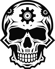 Elegant Black Skull Symbol The Nexus of Art and Tech Sleek Mechanical Skull in Monochromatic Mastery