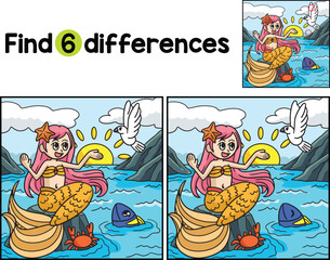 Mermaid Sitting On A Rock Find The Differences