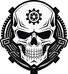Gothic Machine Skull An Industrial Symphony Monochromatic Skull Icon Where Cogs and Circuits Conspire
