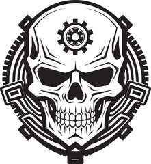 Monochromatic Skull Icon Where Cogs and Circuits Conspire Elegant Tech Symbol The Marriage of Art and Innovation