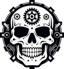 Monochromatic Machine Icon Where Cogs Conspire Elegant Skull Icon in the Age of Cybernetics