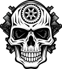 Cybernetic Artistry The Vision of Mechanical Evolution Emerge of the Dark Skull in Cracked Wall Logo