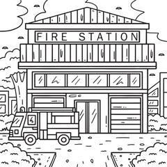 Firefighter Station Coloring Page for Kids