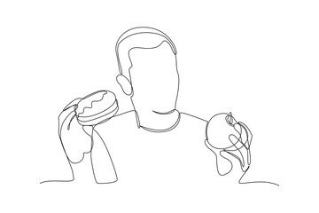 Continuous one line drawing Healthy vs unhealthy food. food nutrition concept. Doodle vector illustration.