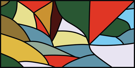 Artistic background stained glass with shapes framed by black strokes