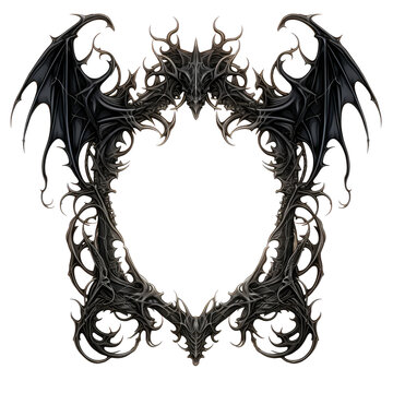 Gothic style dragons frame on transparent background.