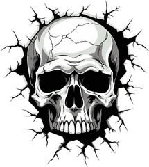 Behind the Veil A Cracked Walls Cryptic Skull Unearthed Enigma A Vector Skull Peeping from the Wall