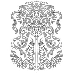 Ornamental flower 1, white background. Colouring page-301.