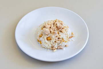 Traditional delicious Turkish food; Turkish style rice pilaf (Turkish name; Arpa sehriyeli. tavuklu, nohutlu, kavurmali, kuru fasulyeli, pirinc pilavi)