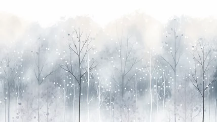 Rolgordijnen white watercolor snowfall in the forest, winter abstract background illustration with copy space, greeting card form © kichigin19