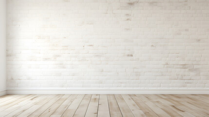 empty room with white brick wall with wooden floor