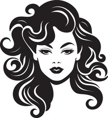Curly Charisma Vector Logo Design in Black Waves of Elegance A Curly Haired Emblem