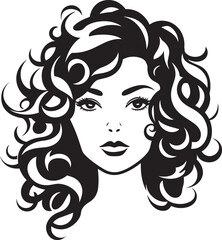 Ebon Elegance Stylish Curly Haired Lady Logo Curly Silhouette A Womans Unique Symbol
