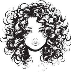 Curly Charm Sculpted in Vector the Womans Iconic Hair Symbol Elegant Coils A Black Vector Logo Design for Curly Hair