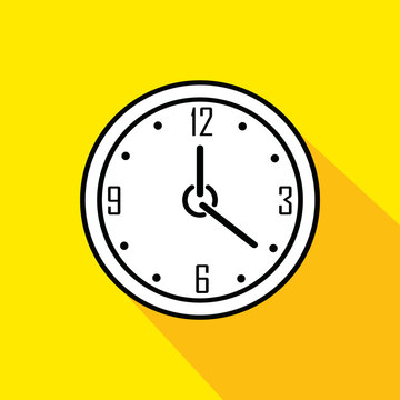 Hand drawn wall clock doodle icon. Vector illustration isolated on yellow background