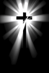 Beautiful cross shines and shines in the midst of darkness. Jesus is the light that shines in the darknes