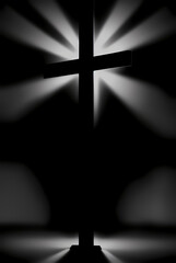 Beautiful cross shines and shines in the midst of darkness. Jesus is the light that shines in the darknes