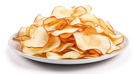 Crispy Apple Chips in a White Plate on a Clean Background - Healthy Snack Concept