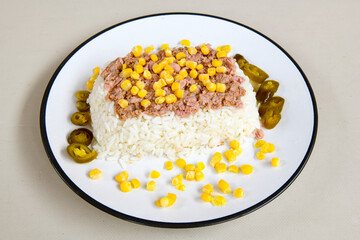 Traditional delicious Turkish food; Turkish style rice pilaf (Turkish name; Arpa sehriyeli. tavuklu, nohutlu, kavurmali, kuru fasulyeli, pirinc pilavi)